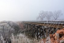 Vista panorâmica de trilhos ferroviários cobertos de geada, Colorado, América, EUA — Fotografia de Stock