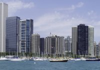 Vista panoramica di Cityscape con porto, Miami, Stati Uniti d'America — Foto stock