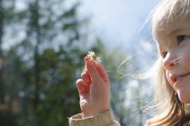 Portrait of a girl holding daisy flower — Stock Photo