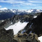 Vista panoramica sulle montagne innevate, Whistler, British Columbia, Canada — Foto stock