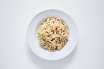 Udon giapponese fritto su sfondo bianco — Foto stock