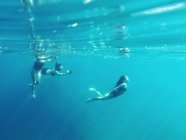 Tre persone che nuotano insieme nell'oceano — Foto stock