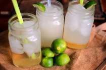 Fresh drinks, Ice water with lime, closeup — Stock Photo