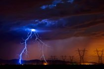 Lightning striking high voltage power lines, Tonopah, Arizona, America, USA — Stock Photo