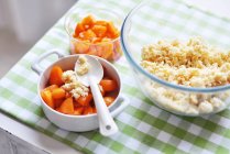 Elevated closeup view of apricot crumble ingredients — Stock Photo