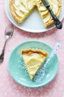 Slice of apple tart on a plate, top view — Stock Photo