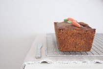 Fresh baked carrot cake cooling on metal rack — Stock Photo