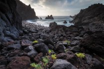 Vista panorámica de la playa negra volcánica, Tenerife, Islas Canarias, España - foto de stock
