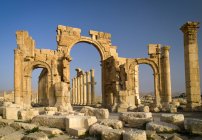 Vista panorámica de ruinas de la antigua ciudad, Palmira, Siria - foto de stock