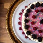 Home made birthday cake with berries , top view — Stock Photo