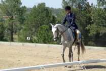 Teenage girl competing in dressage competition — Stock Photo