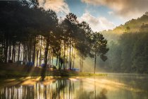 Tents on a tree lined river bank, Pang Ung, Thailand — Stock Photo