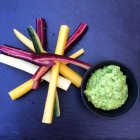 Raw vegetables and dip composition, top view — Stock Photo