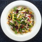 Salada com espargos e rabanete em placa branca — Fotografia de Stock