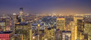 Vista panorámica del horizonte de Manhattan y el parque central en la nieve por la noche, Nueva York, América, Estados Unidos - foto de stock