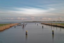 Scenic view of empty marina in river Ems, Oldersum, Germany — Stock Photo