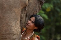 Nahaufnahme eines Elefanten mit Mahout, Surin, Thailand — Stockfoto
