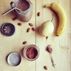 Choco banana smoothies preparation concept — Stock Photo