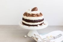 Gâteau de Pâques au chocolat et crème sur support de gâteau — Photo de stock