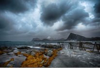 Норвегия, Лофотенский остров, Санднес, морское побережье со штормовыми облаками — стоковое фото