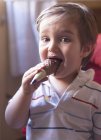 Мальчик ест мороженое и смотрит в камеру — стоковое фото