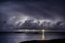 Majestic distant view of lighthouse in thunderstorm — Stock Photo