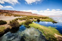 Chili, Altiplano, malerischer Blick auf die Salzebene unter bewölktem Himmel — Stockfoto