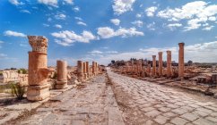 Vista panorámica a lo largo de la antigua carretera romana alineada con columnas, Jordania - foto de stock