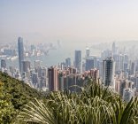Vue surélevée du paysage urbain et du port de Victoria à Hong Kong, Chine — Photo de stock