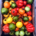 Diversas verduras y frutas en la cesta, alimentos orgánicos saludables. - foto de stock