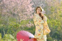 Asian woman wearing traditional japanese kimono — Stock Photo