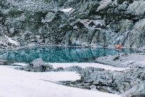 Сценический вид палаток от lac blanc, Chamonix-mont-blanc, Франция — стоковое фото