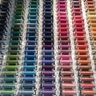 Rows of multi-colored cotton thread — Foto stock