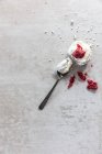 Top view of individual pavlova with raspberries — Stock Photo
