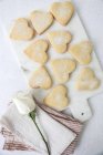 Heart shaped shortbread biscuits, elevated view — Stock Photo