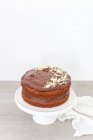 Chocolate hazelnut cake on a cake stand — Stock Photo