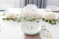 Closeup view of Table decoration and place settings — Stock Photo
