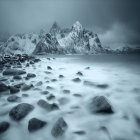 Vista panorámica del paisaje de invierno, Lofoten, Noruega - foto de stock