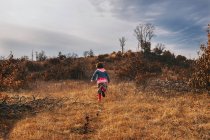 Chica corriendo por una colina en la naturaleza - foto de stock