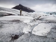 Vista trasera de la mujer de pie sobre el glaciar, Svinafellsjokull, Islandia - foto de stock
