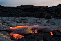 Lava Flowing at sunset, Hawaii Volcanoes National Park, Hawaii, America, USA — Stock Photo
