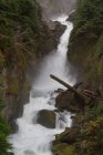 Cachoeira cercada de rochas musgosas verdes — Fotografia de Stock