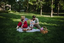 Сім'я з однією дитиною має пікнік — стокове фото