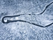 Luftaufnahme einer Straße durch die Winterlandschaft, Gaisberg, Salzburg, Österreich — Stockfoto