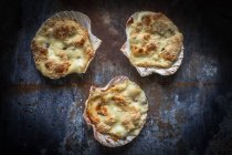 Mussel gratin in scallop shells, top view — Stock Photo