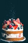 Pastel de esponja con fresas, arándanos y crema - foto de stock