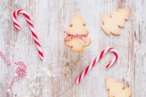 Galletas de Navidad con bastones de caramelo, vista de cerca - foto de stock