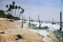 Vista panoramica dei bastoncini da pesca, spiaggia di Koggala, Galle, Sri Lanka — Foto stock