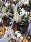 Коробки с грибами на рынке, вид крупным планом — стоковое фото