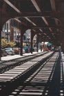 Road under the elevated Loop train tracks, Chicago, Illinois, United States — Stock Photo